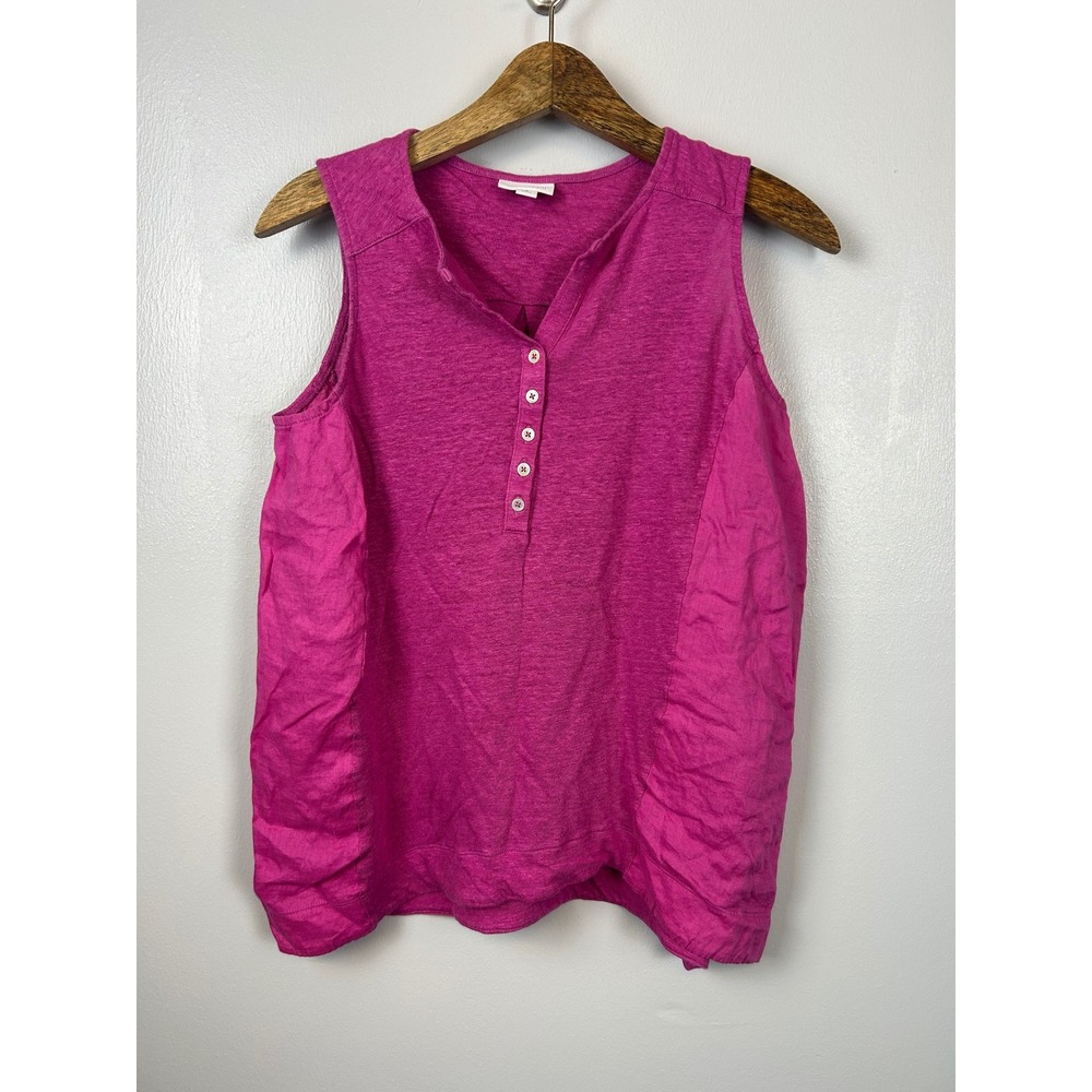 J Jill Linen V Neck Sleeveless Button Front Henley Tank Top Medium Petite‎ Pink